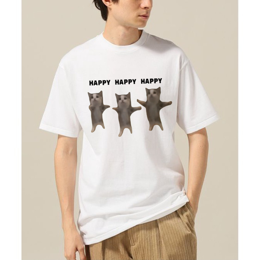 Áo Thun Mèo Happy Tik Tok Meme Funny Unisex Nam Nữ