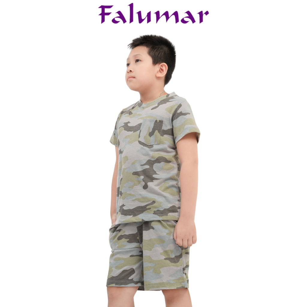 Bộ quần đùi áo phông bé trai Falumar, set đồ trẻ em hoạ tiết rằn ri