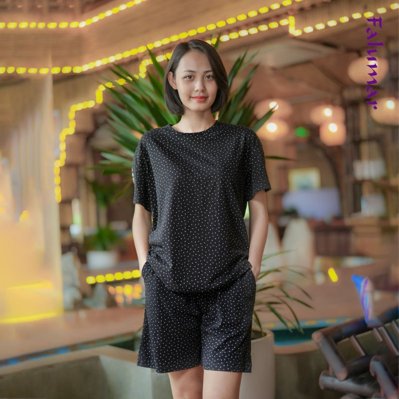 Bộ nữ mặc nhà Falumar, set quần đùi áo cộc tay chất cotton cho thanh niên và trung niên chính hãng