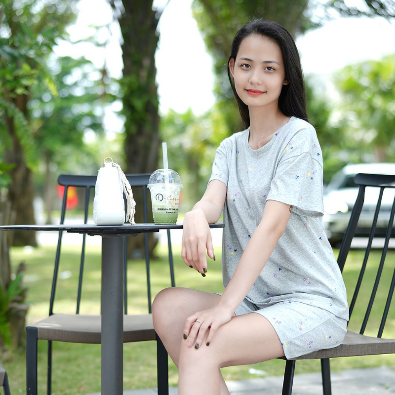 Bộ nữ mặc nhà Falumar, set quần đùi áo cộc tay chất cotton cho thanh niên và trung niên chính hãng