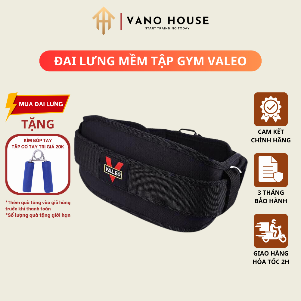 Đai Lưng Mềm Valeo Hỗ Trợ Tập Gym, Gánh Tạ, Deadlift, Phụ Kiện Tập Gym Chính Hãng