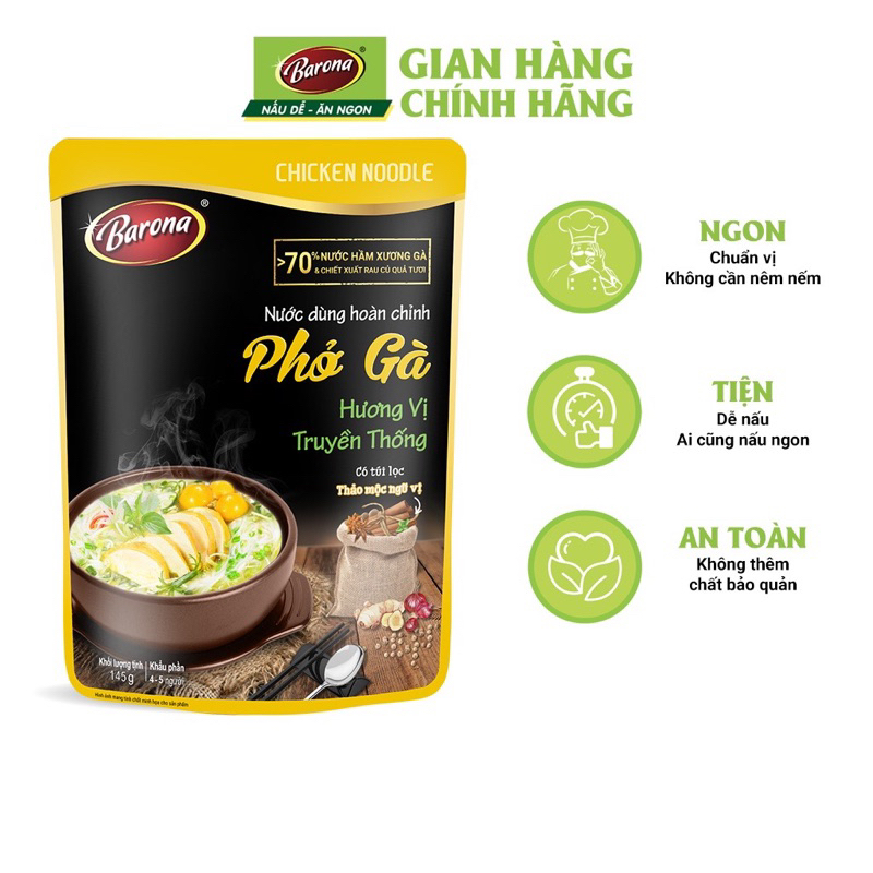 Nước Dùng Hoàn Chỉnh Barona Phở Bò/Phở Gà 150g