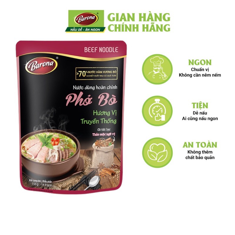 Nước Dùng Hoàn Chỉnh Barona Phở Bò/Phở Gà 150g