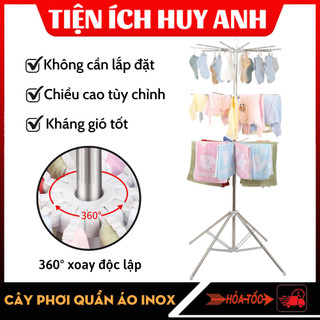 Cây sào phơi đồ INOX thông minh gấp gọn đa năng 3 tầng 80 kẹp - Sào phơi đồ , treo đồ cho bé