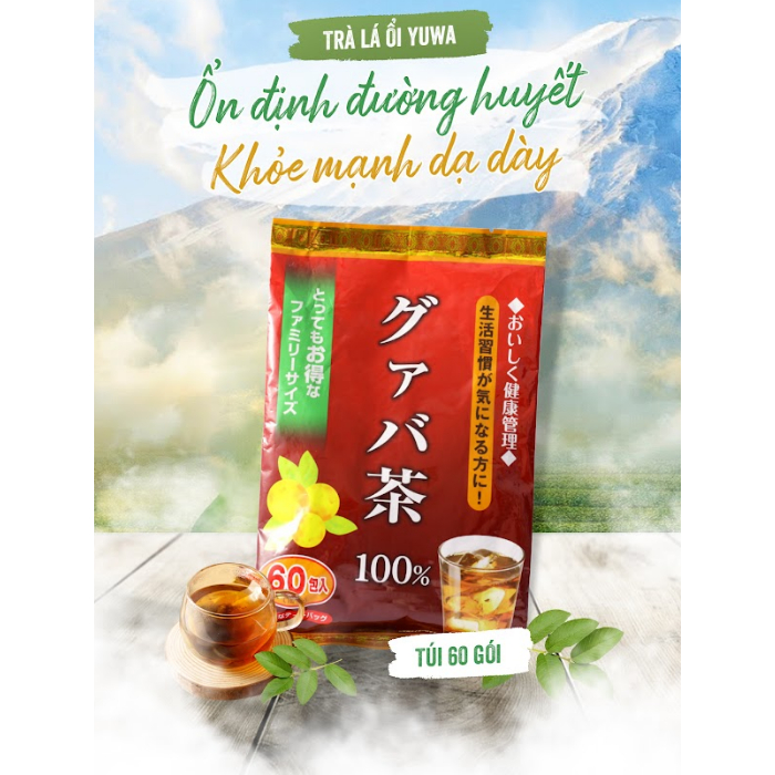 Trà là ổi Yuwa gói 60 túi lọc Nhật Bản hỗ trợ giảm cân, thanh nhiệt tăng đề kháng shop Hong1008