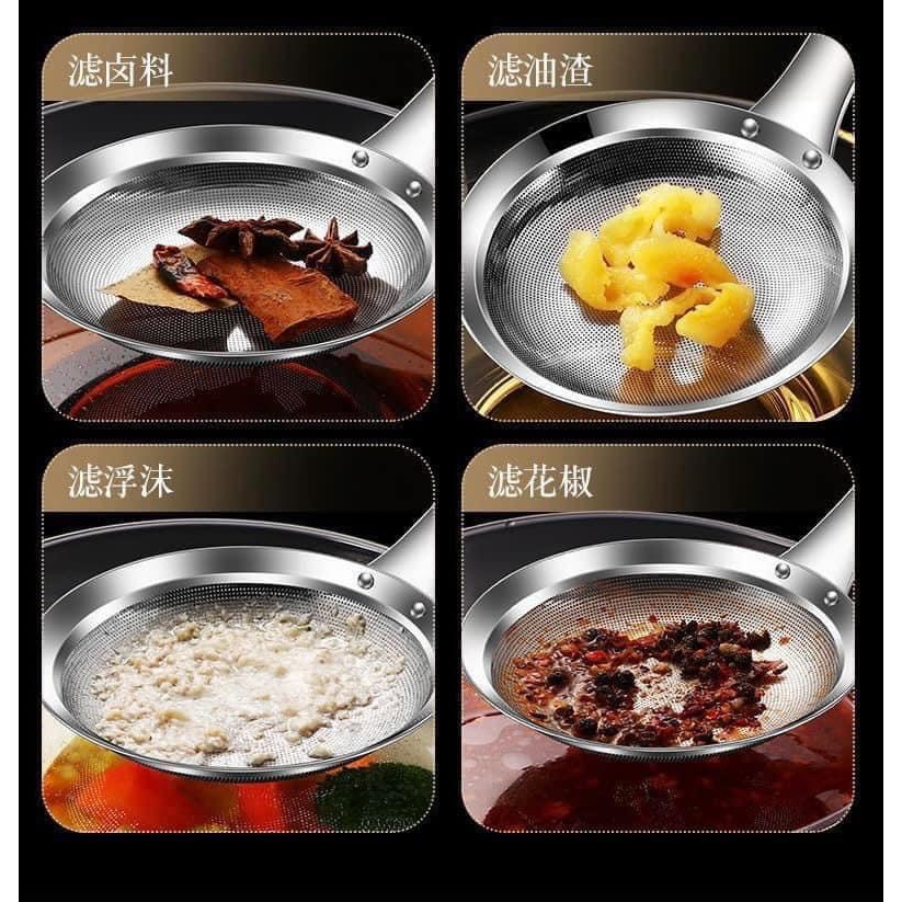 Muôi vá vớt bọt, váng dầu mỡ, vớt đồ chiên rán, lọc cặn dầu bằng inox 304 không gỉ