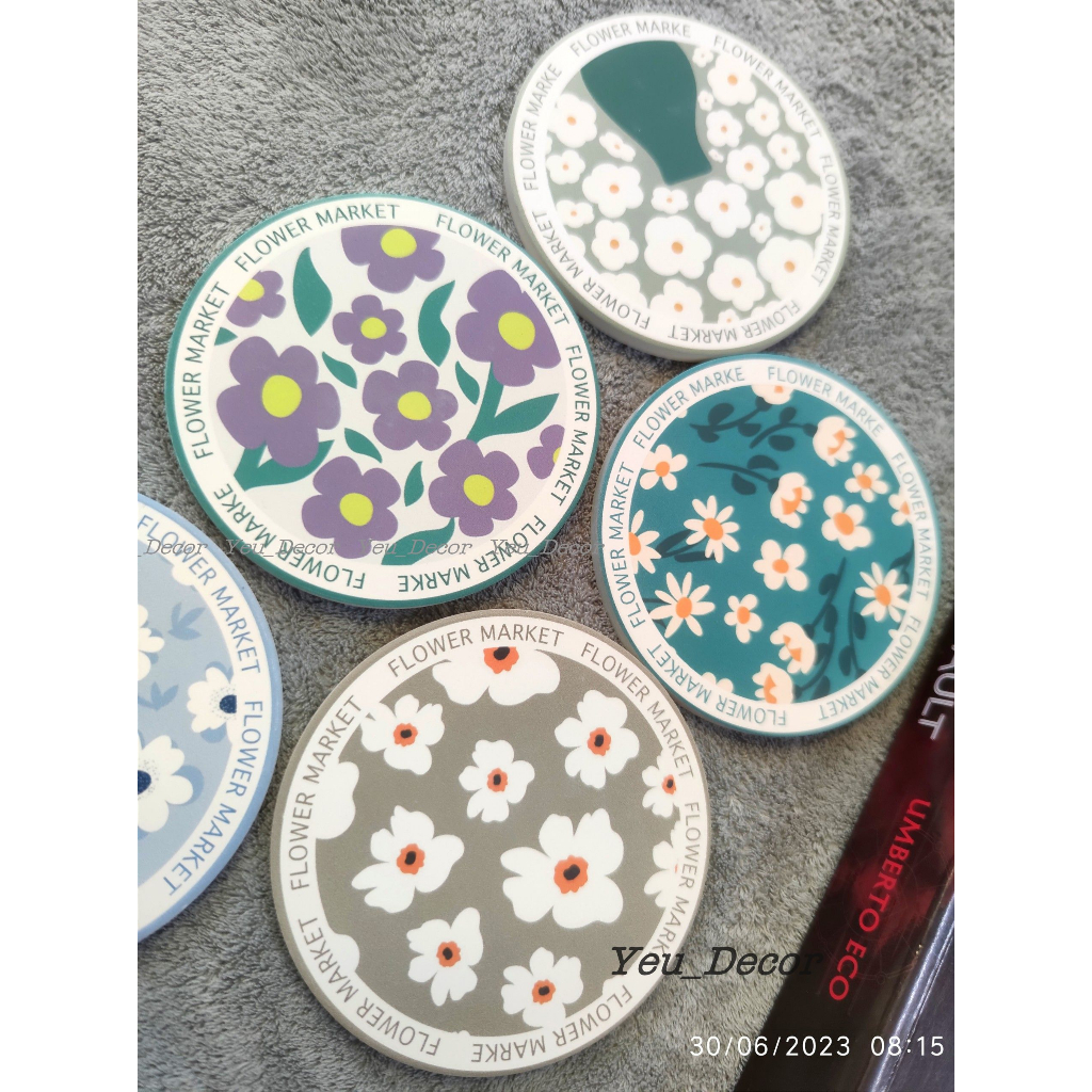 Đế lót ly, miếng lót cốc bằng gốm thấm hút nước FLOWER