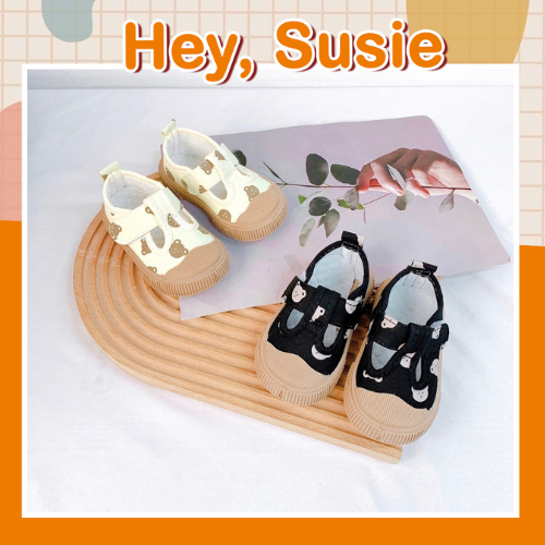 Giày Tập Đi Cho Bé Trai Bé Gái Quai Dán Hình Họa Tiết Gấu, Giày Tập Đi Đế Mềm Size 17-28 Hey Susie G1266