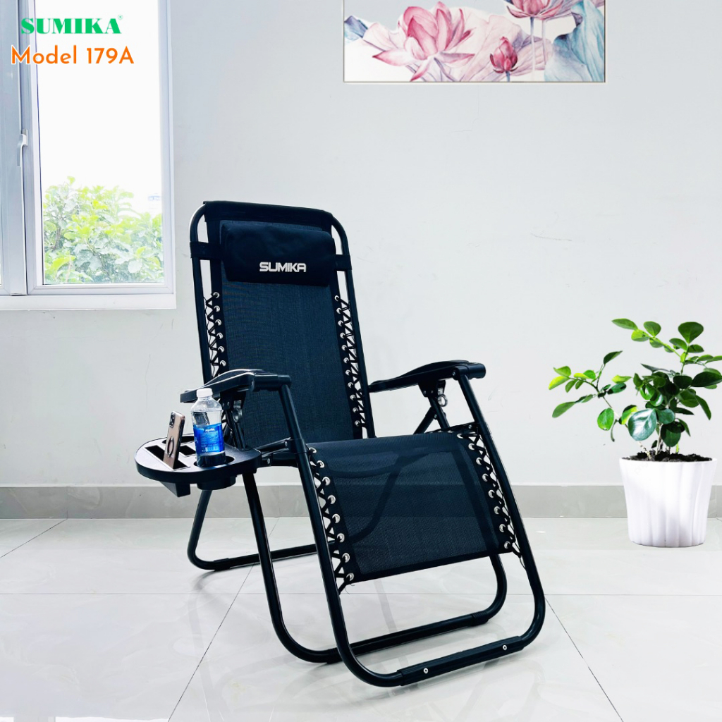 Ghế xếp thư giãn cao cấp SUMIKA - 179A - Khung thép sơn tĩnh điện, vải lưới thoáng mát