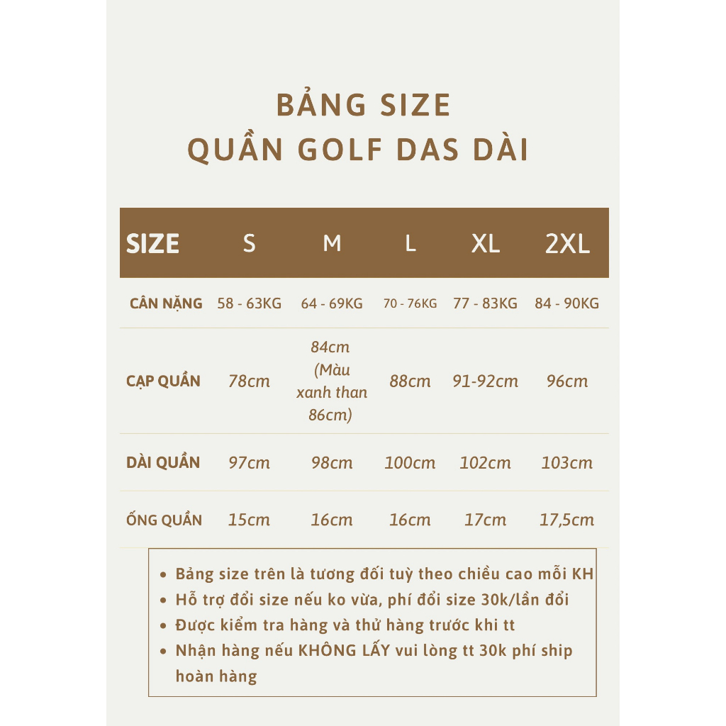 Quần GOLF DAS dài nhiều màu sẵn