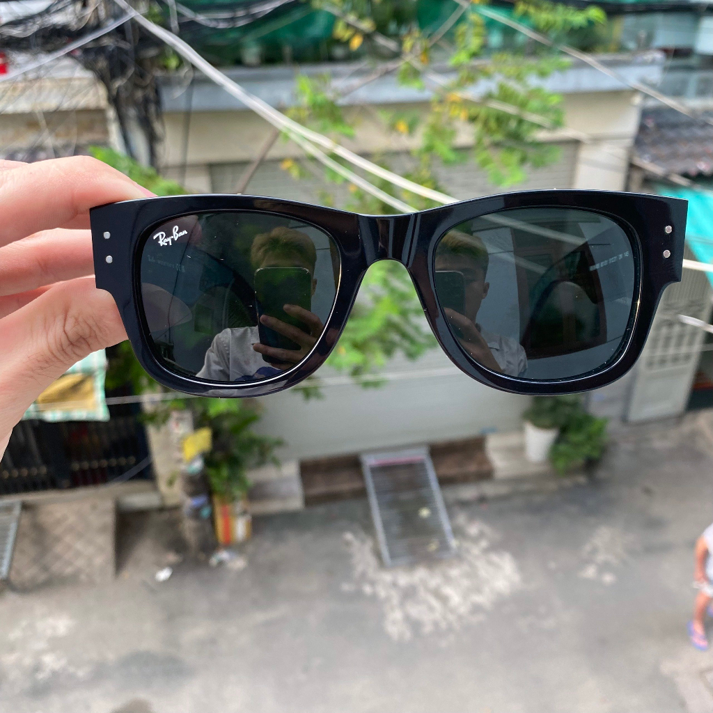 Kính râm mát Rb 0840 S của Ý, 2nd, phom vuông tròng thủy tinh màu đen nguyên zin. Thời trang du lịch biển. ảnh thật