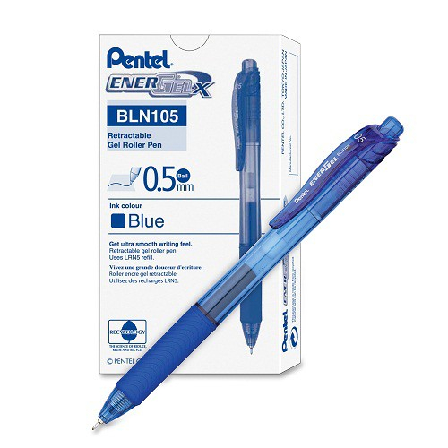 NGUYÊN HỘP 12 CÂY Bút Pentel Energel BLN105 nét 0.5mm mực màu xanh dạng gel bấm