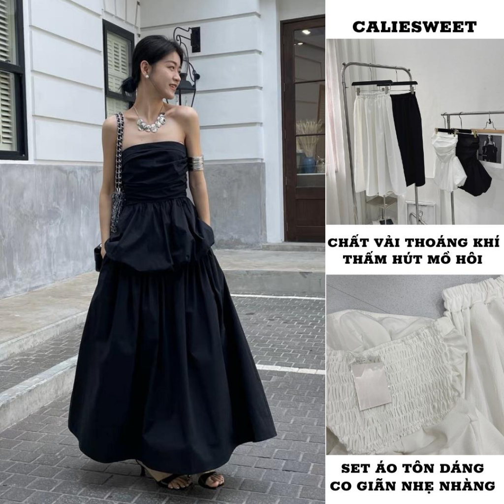 Set áo cúp ngực lưng chun Caliesweet set áo quây có đệm mút ngực kèm chân váy tôn dáng thời trang