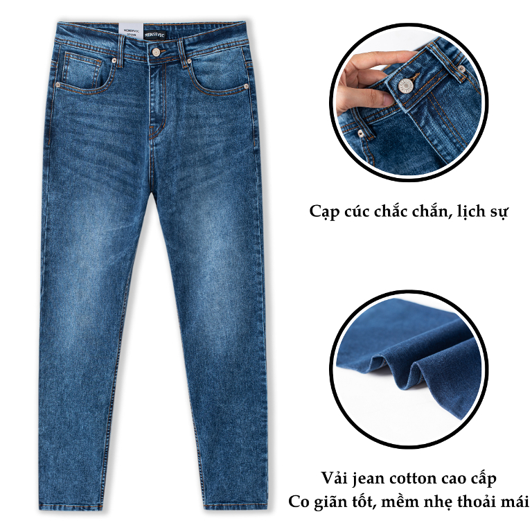 Quần Jean Nam H90, Ống Côn Dáng Ôm Slimfit, Chất Bò Co Giãn Vận Động Thoải Mái, Vải Mềm Mịn, Bền Màu MTRJ010