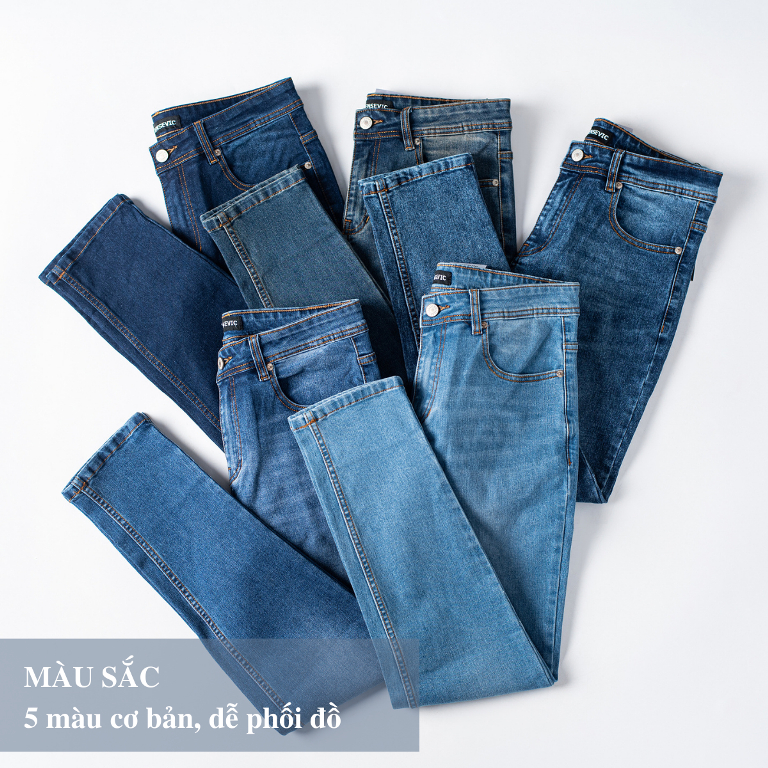 Quần Jean Nam H90, Ống Côn Dáng Ôm Slimfit, Chất Bò Co Giãn Vận Động Thoải Mái, Vải Mềm Mịn, Bền Màu MTRJ010