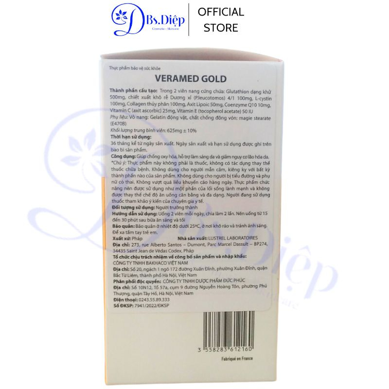 Viên uống chống oxy hóa, hỗ trợ làm sáng da và giảm nguy cơ lão hóa da VERAMED GOLD