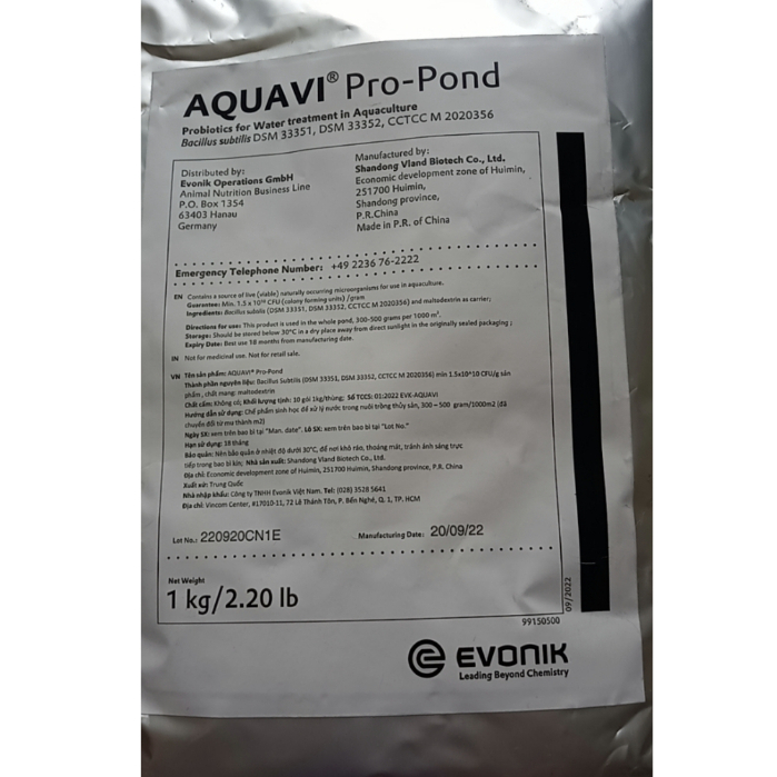 Vi sinh dạng bào tử đậm đặc- xủ lý nước Ao nuôi trồng thủy sản AQUAVI® PRO-POND 1kg DATE 9-2024