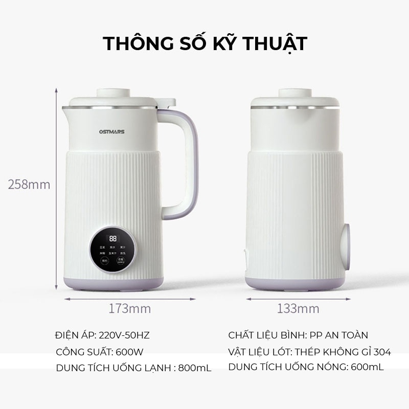 Máy làm sữa hạt  OSTMARS nhiều tốc độ công xuất 600w 8 chức năng xoay nấu tiện lợi