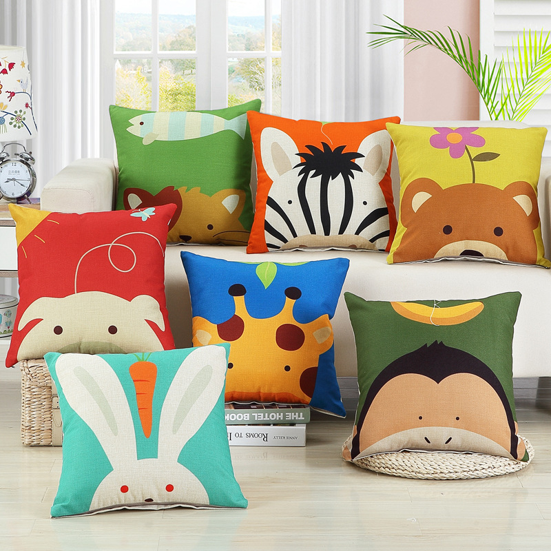 [ Vỏ + Ruột ] Gối Tựa Lưng Sofa Vải Bố Hình Thú Cưng Dễ Thương In 1 Mặt Cao Cấp