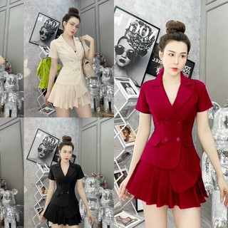Set áo vest tà lệch và váy