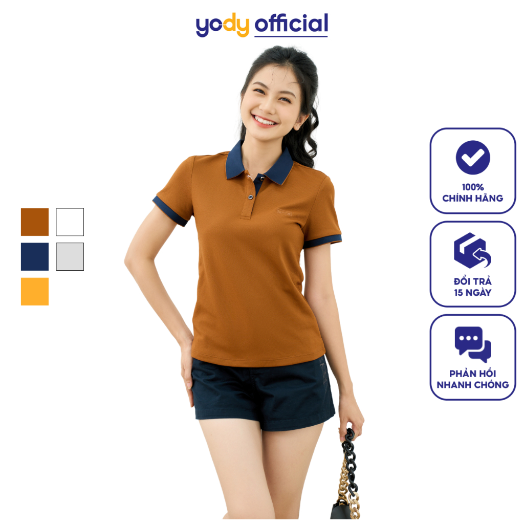 Áo thun Polo nữ YODY cộc tay, áo phông vải cotton cafe kháng khuẩn, bền màu NCF1 APN3700