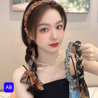 Bờm Cài Tóc Nữ Tết Dây Lụa Họa Tiết Dễ Thương