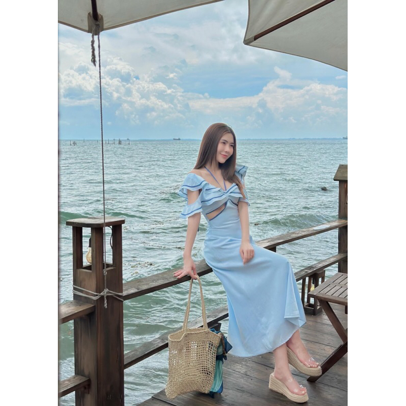 Đầm trễ vai khoét eo dáng dài đi biển đi chơi - BIGSIZE Lady