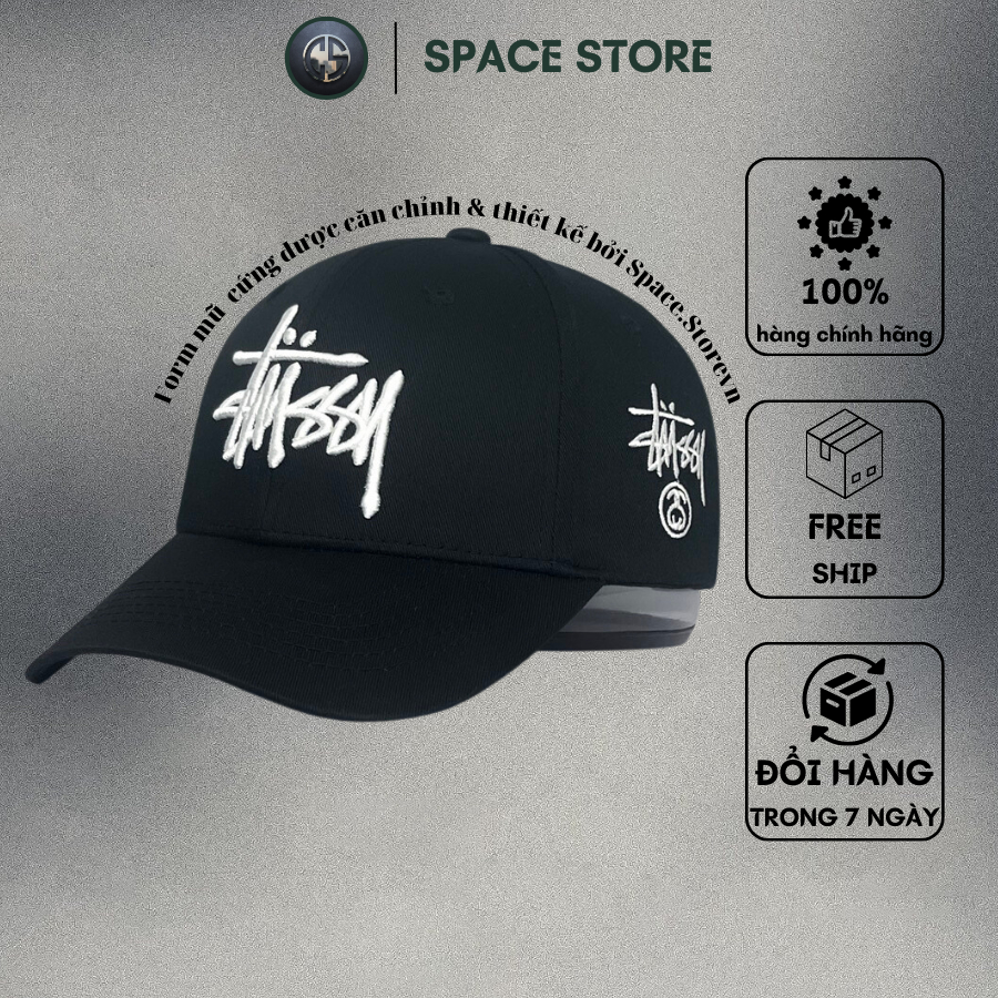 Mũ lưỡi trai màu thêu Logo nổi Stusy, hàng xuất dư Freesize dành cho cả nam và nữ, Full hộp