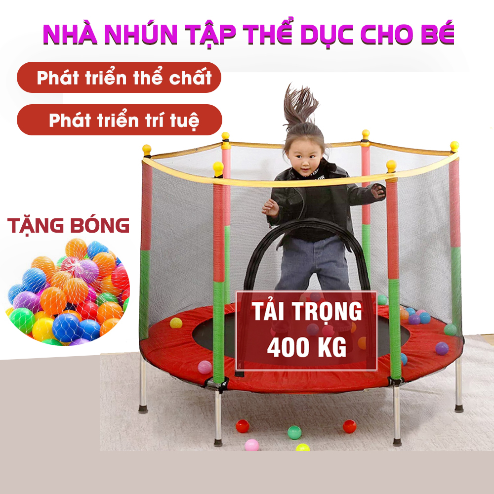 Nhà Nhún Lò Xo cho bé - Khung thép chắc chắn + Hàng rào an toàn