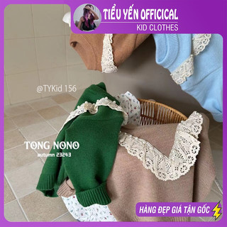 Áo len cho bé, áo len bé gái màu nâu phối ren style hàn quốc cho bé 9-25kg a156 | tiểu yến kid