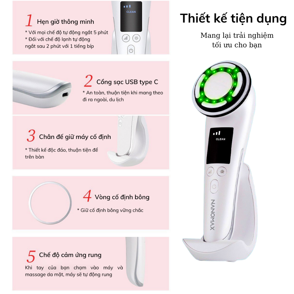 Máy Điện Di Tinh Chất NanoSkin C812, Nâng Cơ Chăm Sóc Da Mặt, Dưỡng Trắng ION, F-Vibration 42 Độ C Làm Sạch Sâu