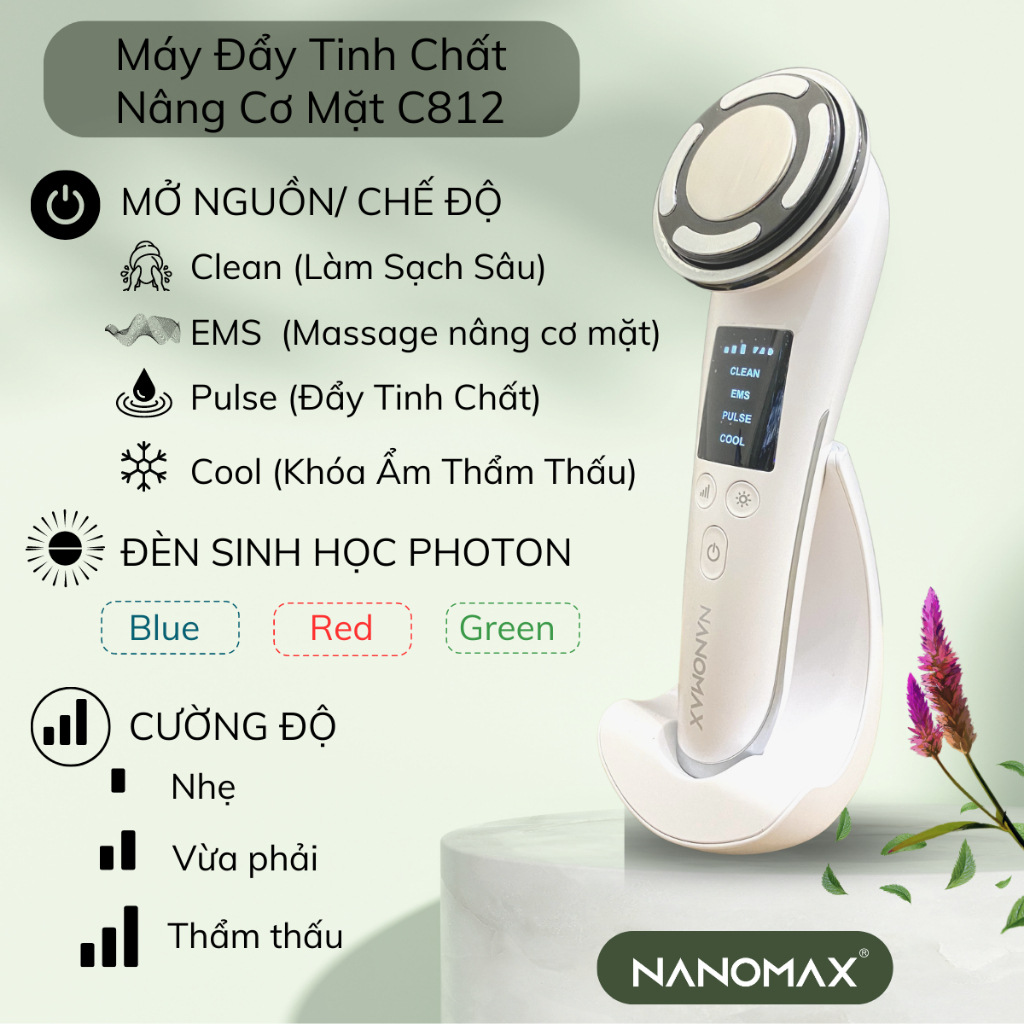 Máy Điện Di Tinh Chất NanoSkin C812, Nâng Cơ Chăm Sóc Da Mặt, Dưỡng Trắng ION, F-Vibration 42 Độ C Làm Sạch Sâu