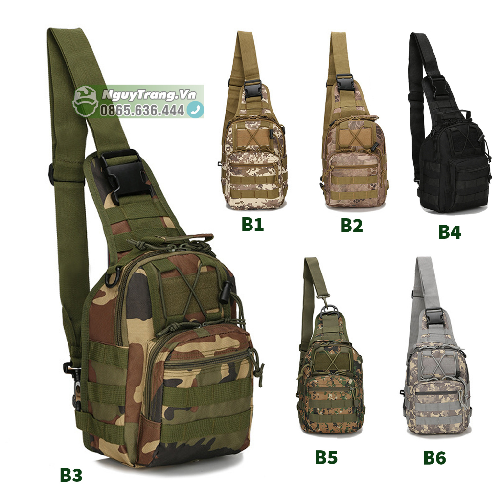 Túi đeo chéo nam đi câu cá, đi rừng balo đeo trước ngực màu xanh camo