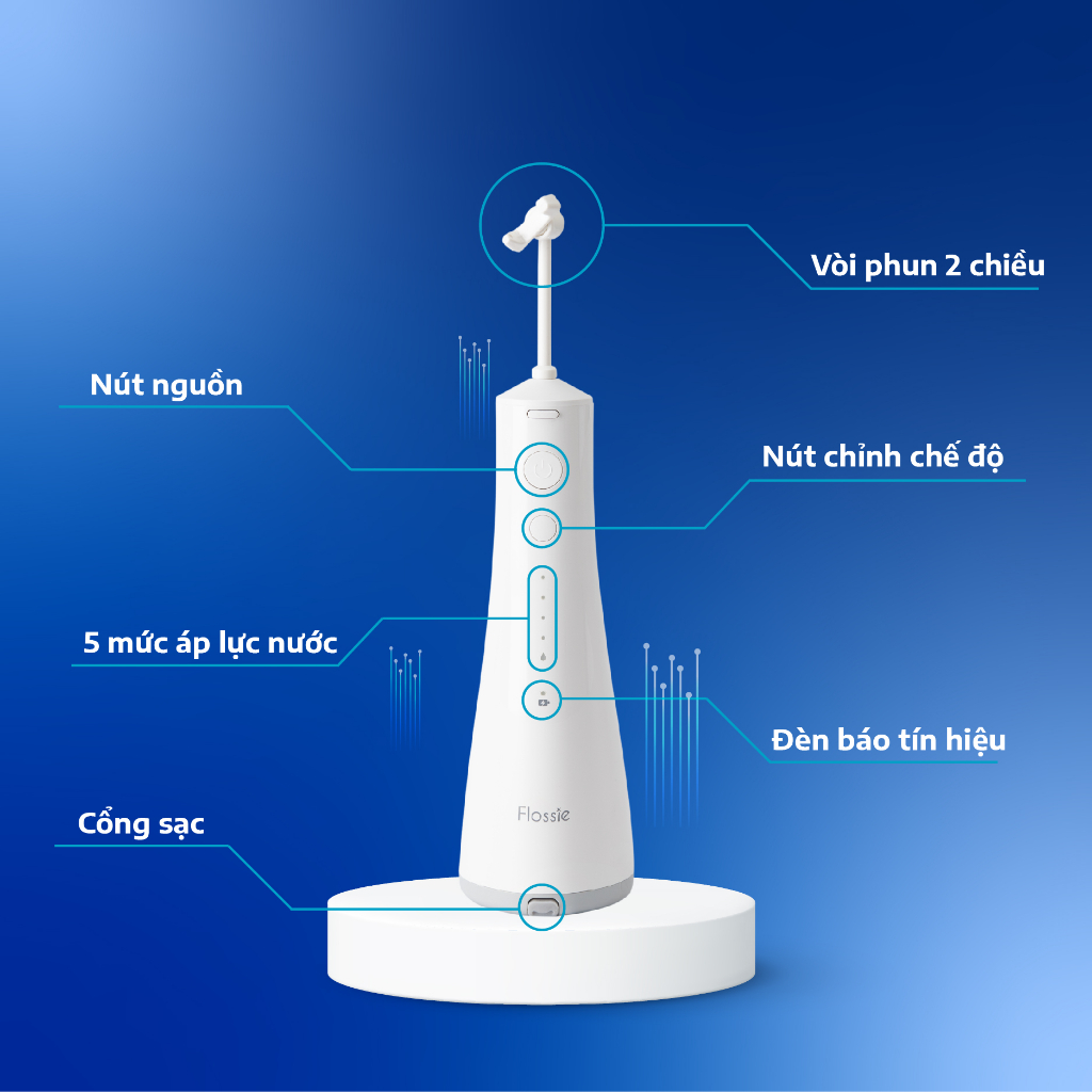 Tăm nước cầm tay Flossie . Vòi phun 2 chiều đầu tiên. Làm sạch nhanh gấp 2 lần. Bảo hành 1 năm đổi mới tận nơi.