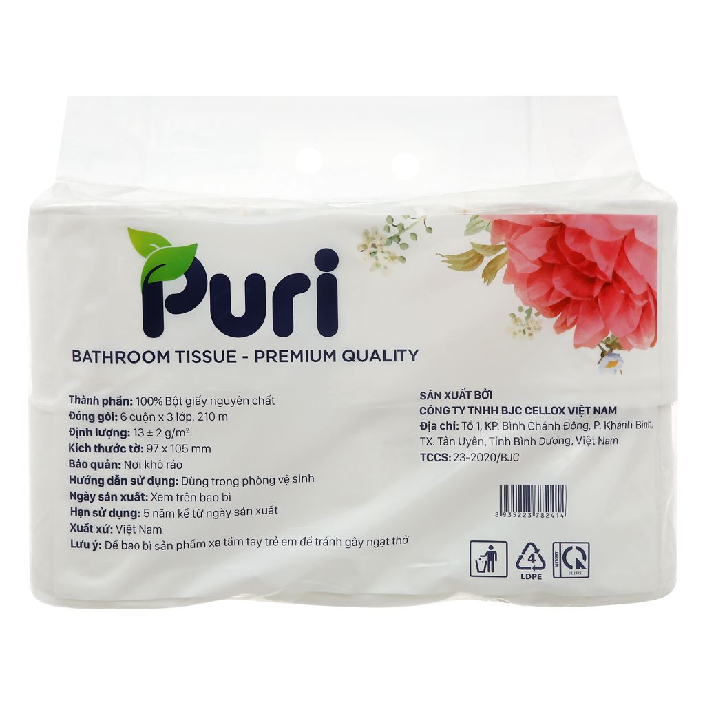 6 cuộn giấy vệ sinh Puri Premium Quality 3 lớp