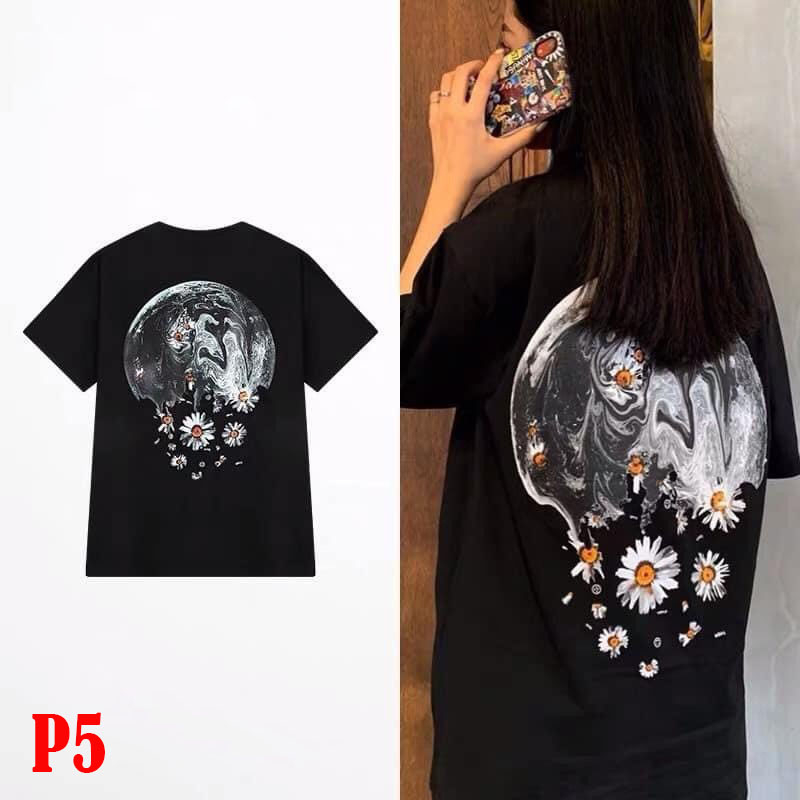 Áo Thun Cotton Nam Nữ Cao Cấp In Hình Bông Cúc Rơi Phong Cách Hàn Quốc