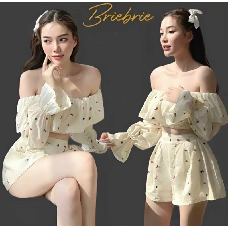 Sét đồ thời trang nữ mặc đi chơi áo cúp ngực chạy mooking tay dài ren bèo mix quần đùi có lót chất vải LỤA Ý IN HOA 3D,