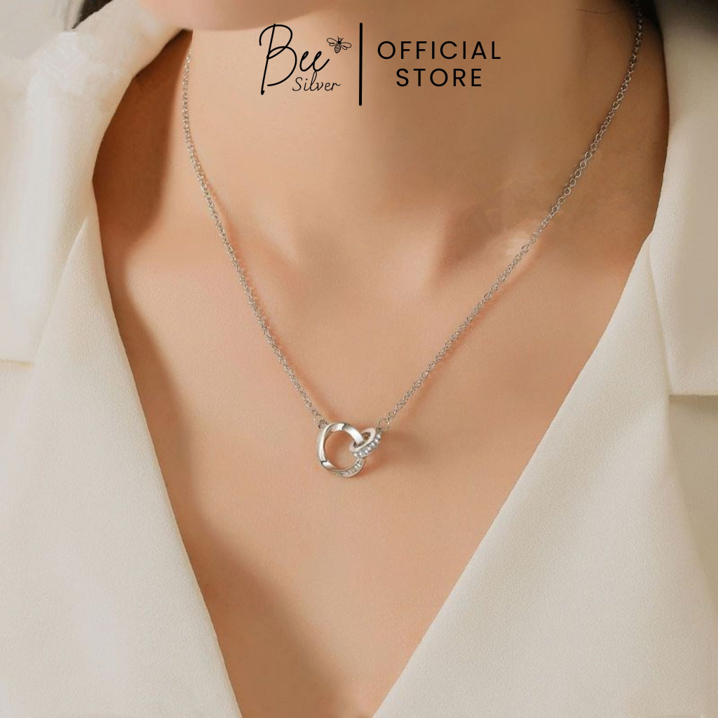 Dây chuyền bạc nữ 925 mặt trái tim tròn nối nhau Bee Silver Amora Necklace