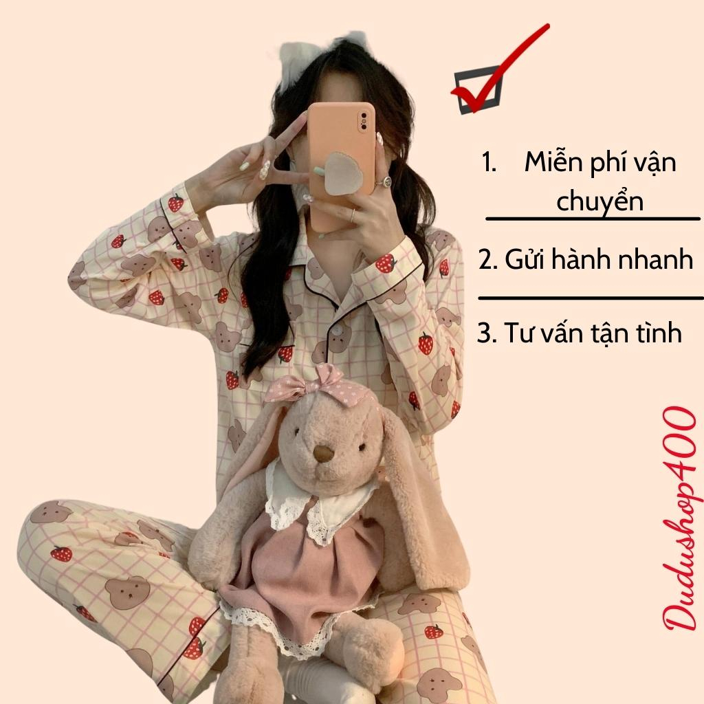 Đồ bộ nữ mặc ở nhà quần dài áo dài, bộ quần áo ngủ nữ vải cotton thu đông chất dày ấm