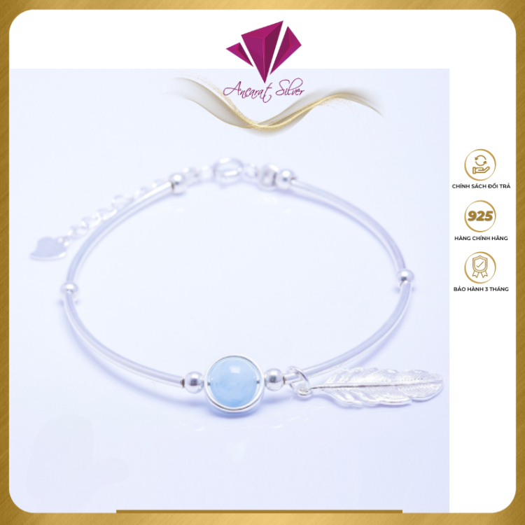 ANCARAT - Vòng tay bạc ngũ hành đá phong thủy Aquamarine (Mệnh Thủy) - VD03