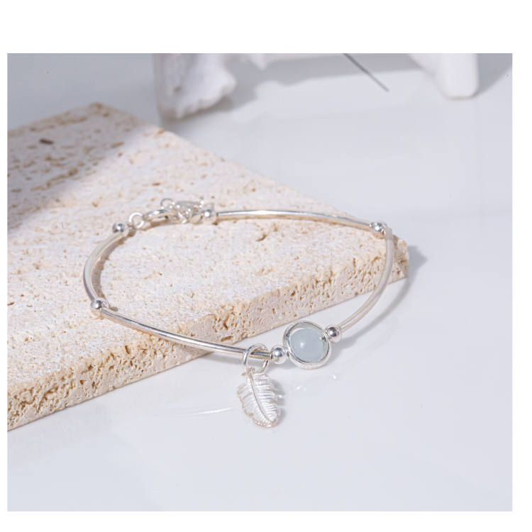 ANCARAT - Vòng tay bạc ngũ hành đá phong thủy Aquamarine (Mệnh Thủy) - VD03