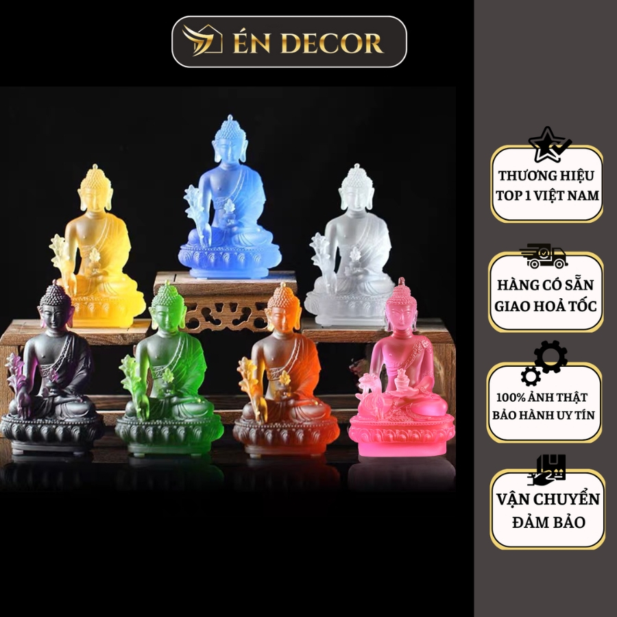 Tượng Phật Dược Sư lưu ly mini ÉN DECOR 7 màu hàng loại 1 decor trang trí phong thuỷ, an nhiên