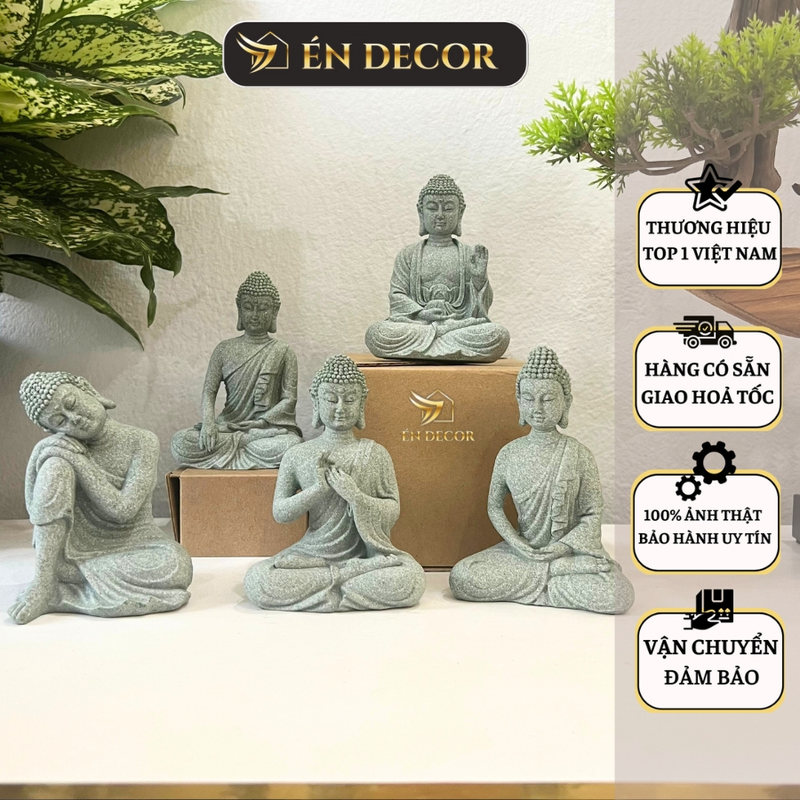 Tượng Phật A Di Đà Mini 12cm ÉN DECOR chất liệu đá cát điêu khắc cao cấp decor trang trí nhà cửa,bể cá, tiểu cảnh bonsai