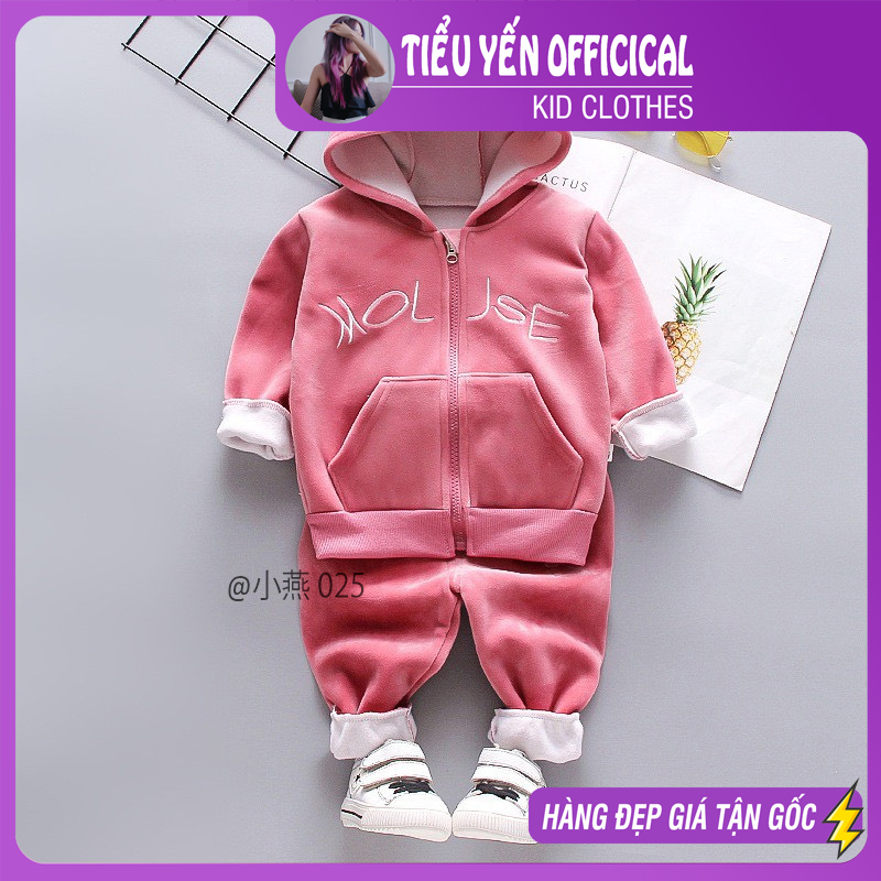 Bộ nhung bé gái, Bộ Mickey nhung hồng đáng yêu cho bé 9 - 20kg S025 | Tiểu Yến Kid