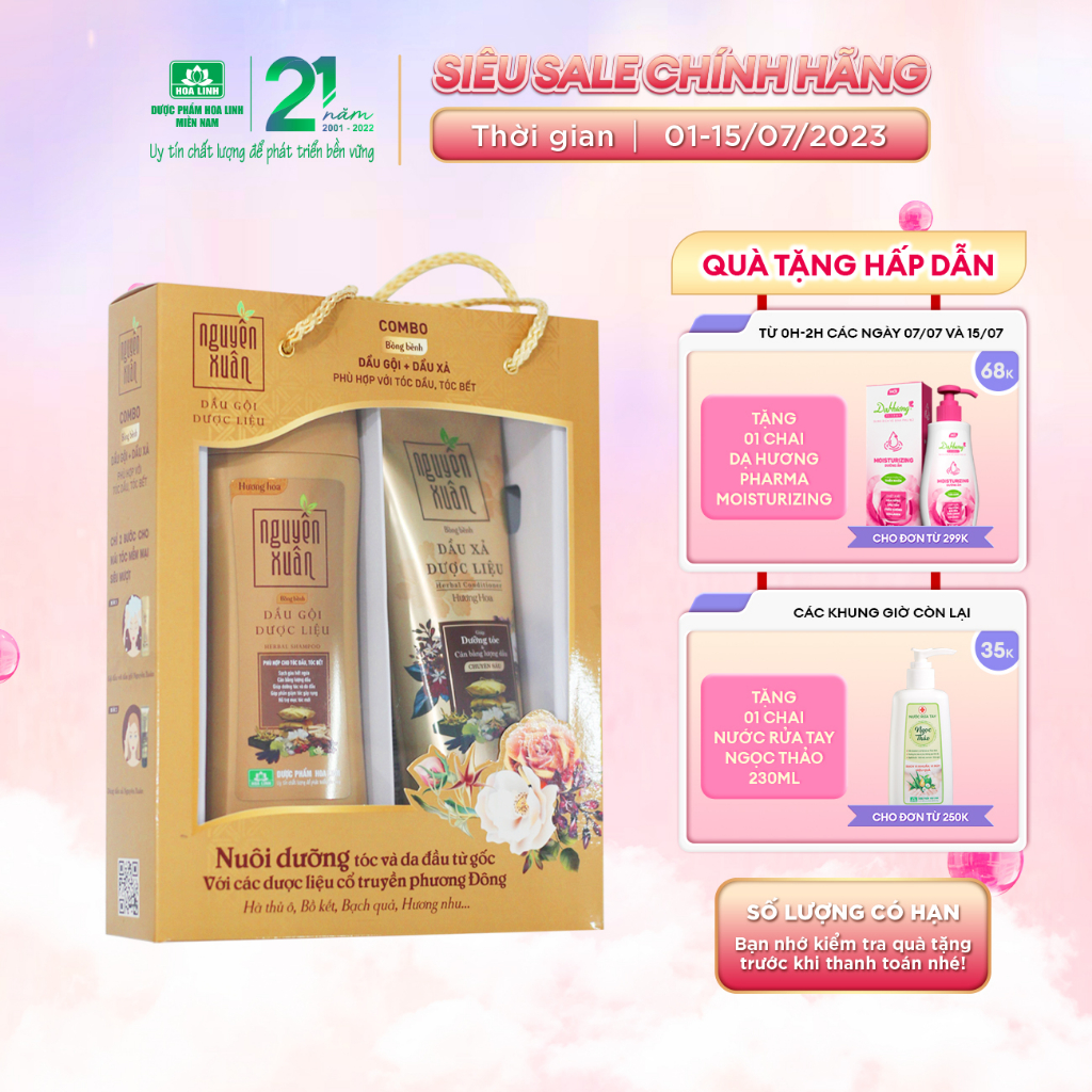 Combo sản phẩm Dầu gội 200ml và Dầu xả 180ml Nguyên Xuân Bồng bềnh dành cho tóc dầu, tóc bết
