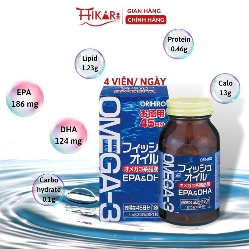 Viên uống dầu cá Omega 3 bổ mắt bổ não Orihiro Nhật Bản 180 viên