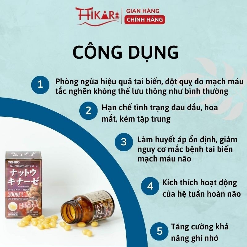 Viên uống chống đột quỵ tai biến Nhật Bản Natto Kinase 2000FU Orihiro loại 60 viên