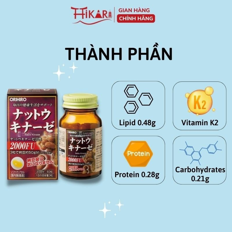 Viên uống chống đột quỵ tai biến Nhật Bản Natto Kinase 2000FU Orihiro loại 60 viên