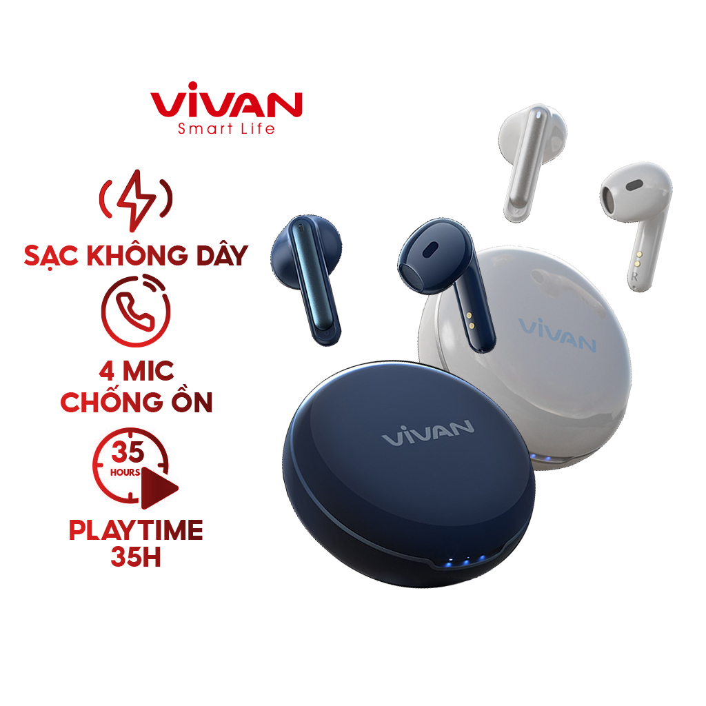 ai nghe bluetooth VIVAN Liberty X1 Trắng chống nước thiết kế tai nghe không dây bass mạnh đàm thoại trong rõ tích hợp mi