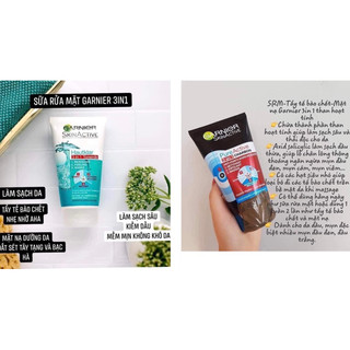 Gel rửa mặt GARNIER 3 trong 1 tác dụng làm sạch da, tẩy tế bào chết kết hợp mặt nạ dưỡng từ đất sét trắng làm trắng da